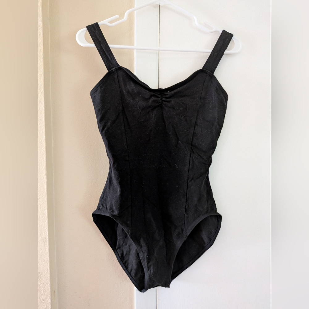 Capezio Black Tank Leotard Adult XL Sweetheart Pinched Front Darts LIKE-NEW